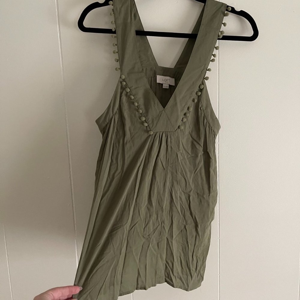 Loft Women's Green Pom-Pom Embellished Tank Top